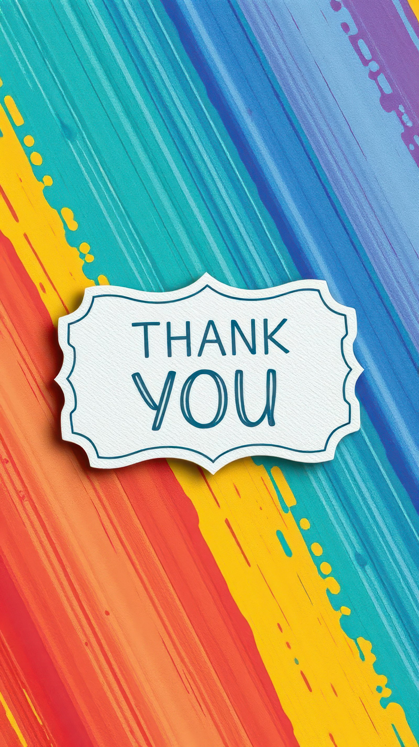 Colorful thank you card design featuring vibrant paint strokes on a bright background